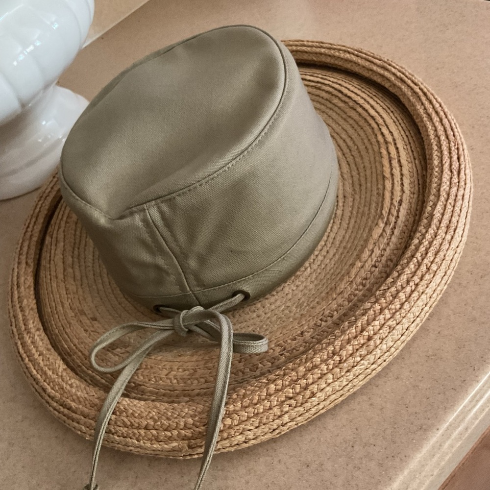 Scala Wide Brim Straw Sun Hat with Olive Crown - Picture 5 of 5